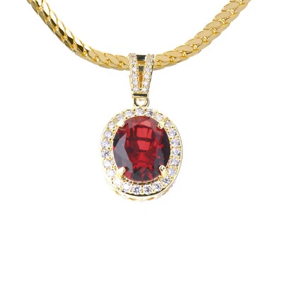 Men's Gold Plated Iced Out CZ Red Ruby 20" Miami Cuban Chain Necklace BCH 1145 G - Image 1 of 3