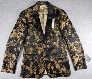 Paisley and Gray Grosvenor Slim Fit Tux Jacket Black and Gold - Picture 1 of 13