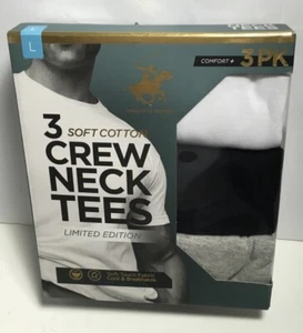 Beverly Hills POLO CLUB 3 PK MENS CREW-NECK T-SHIRTS White-Gray-Black NIB - Picture 1 of 5
