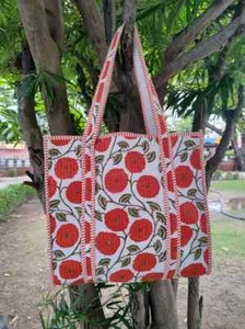 Indian Tote Bag Quilted Handmade Cotton Block Large Shoulder Shopping Bag - Picture 1 of 12