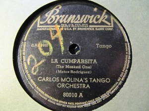 Puerto Rican 1931 CARLOS MOLINA TANGO Farolito De Mi Barrio CUMPARSITA Brunswick - Picture 1 of 2