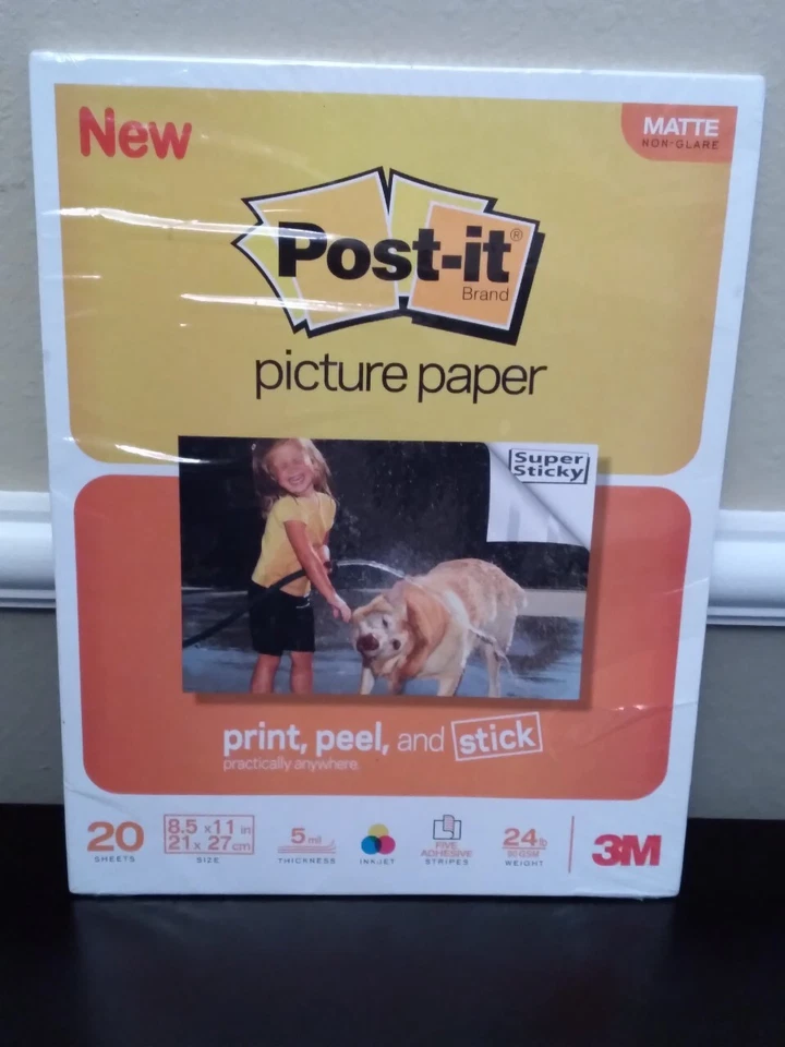 3M Post-it Picture Paper = MATTE Non-Glare 20 Sheets = Print Peel & STICK    New - Image 1 of 1