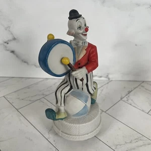Vintage Maruho Musical Box Ceramic Figurine Circus Clown Playing Drums See Video - Picture 1 of 5