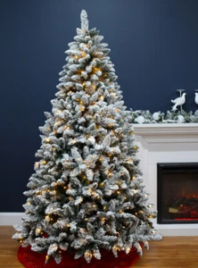 4ft Pre Lit Christmas Xmas Tree Bavarian Snow Flocked 430 Tips 160 LED Lights - Picture 1 of 4