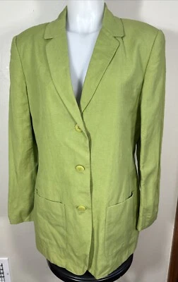 NY & CO Jacket Sz 10 Linen Blend Blazer Spring Green Work Staple Lined 3 Button - Image 1 of 4