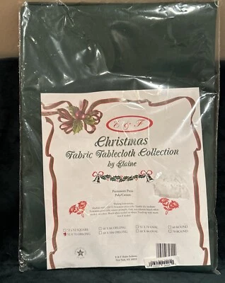 NEW Solid Christmas Green Fabric Tablecloth 52"x70" Oblong E&F FREE SHIP - Image 1 of 4