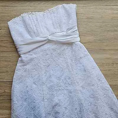 David's Bridal Floral Lace Empire Waist Tea Length Wedding Dress 2  - Image 1 of 4