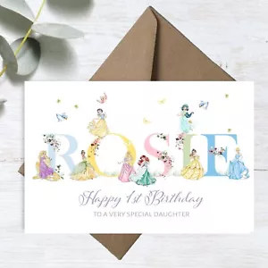 Personalised Printed ANY AGE Birthday Card Princesses Daughter Niece Sister etc - Picture 1 of 2