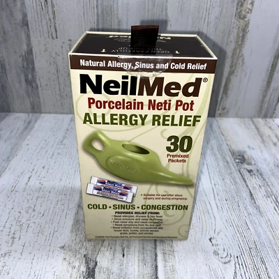 NeilMed  Porcelain Neti Pot Green with 30 Premixed Packets exp 02/22 - Image 1 of 4
