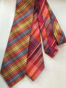Lot of 2 DUCHAMP London 100% Silk Necktie Tie Designer Plaid Diagonal Stripe - Picture 1 of 2