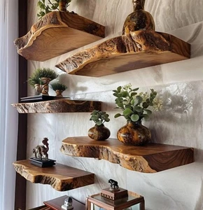 Moderno estante de decoración del hogar borde vivo estantes flotantes madera rústico estante flotante - Imagen 1 de 6