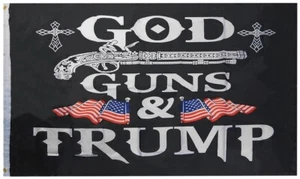 3X5 God Guns & Trump Black Premium Quality 3'x5' Polyester Flag Banner 100D - Picture 1 of 4