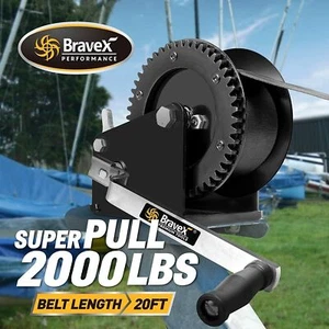 2000LB MANUAL BOAT MARINE TRAILER HAND WINCH + 2in x 20ft WEBBING STRAP + HOOK - Picture 1 of 7