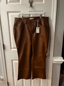 Good American Cognac Brown Faux Leather Baby Boot Cut Pants sz 18 NWT - Picture 1 of 8