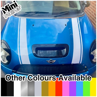 COPPIA MINI COOPER S COFANO RACING STRISCE GRAFICHE VINILE DECALCOMANIE R50 R52 R53  - Immagine 1 di 4