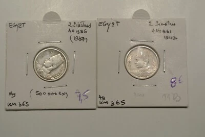 EGYPTE 2 PIASTRES SILVER 1937 /1942 - Image 1 of 2