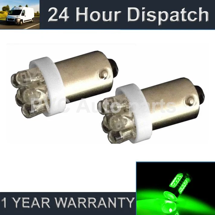 2X BAX9s H6W 434 XENON GREEN 7 DOME LED SIDELIGHT SIDE LIGHT BULBS HID SL100601 - Image 1 of 1