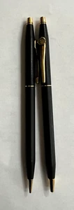 VINTAGE CROSS MATTE BLACK GOLD TRIM BALLPOINT PEN & PENCIL SET SHELL LOGO - Picture 1 of 5