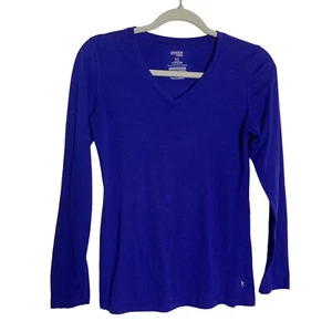 Danskin Now Shirt Womens Small Blue Pullover V Neck Long Sleeve - Picture 1 of 11