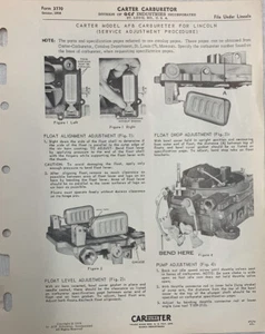 1958-60 LINCOLN CARTER AFB 4BARREL SERVICE ADJUSTMENT PROCEDURES - 4PAGE REPRINT - Bild 1 von 1