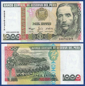 Peru 1000 Intis P 136b 1988 UNC ( P 136 b ) - Picture 1 of 1