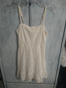 Hollister Lace Ruffled Knee-length Dress Md Cream Y2K Cottage Core Feminine - Picture 1 of 9