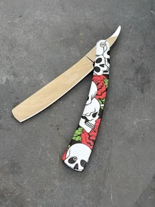 OG Vintage Shaving Straight Razor Chrome Finish Skulls Roses All Metal Barber - Bild 1 von 4