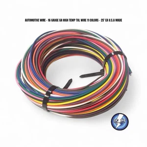 AUTOMOTIVE WIRE - 16 GAUGE GA HIGH TEMP TXL WIRE 11 COLORS - 25' EA U.S.A MADE - Picture 1 of 1