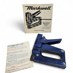 Vintage Markwell L3 Staple Tacker Gun Heavy Duty Blue USA w/ Box & Docs - Picture 1 of 17