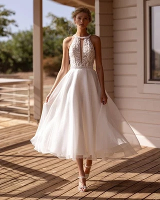 TOP Short Lace Bridal Gown Wedding Dress Custom made 2-28W Buttons Keyhole Ivory - Image 1 of 4