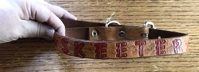 Collar de perro personalizado SKEETER cuero marrón 17" de largo, 1 pulgada de ancho resistente Foto 1 de 4