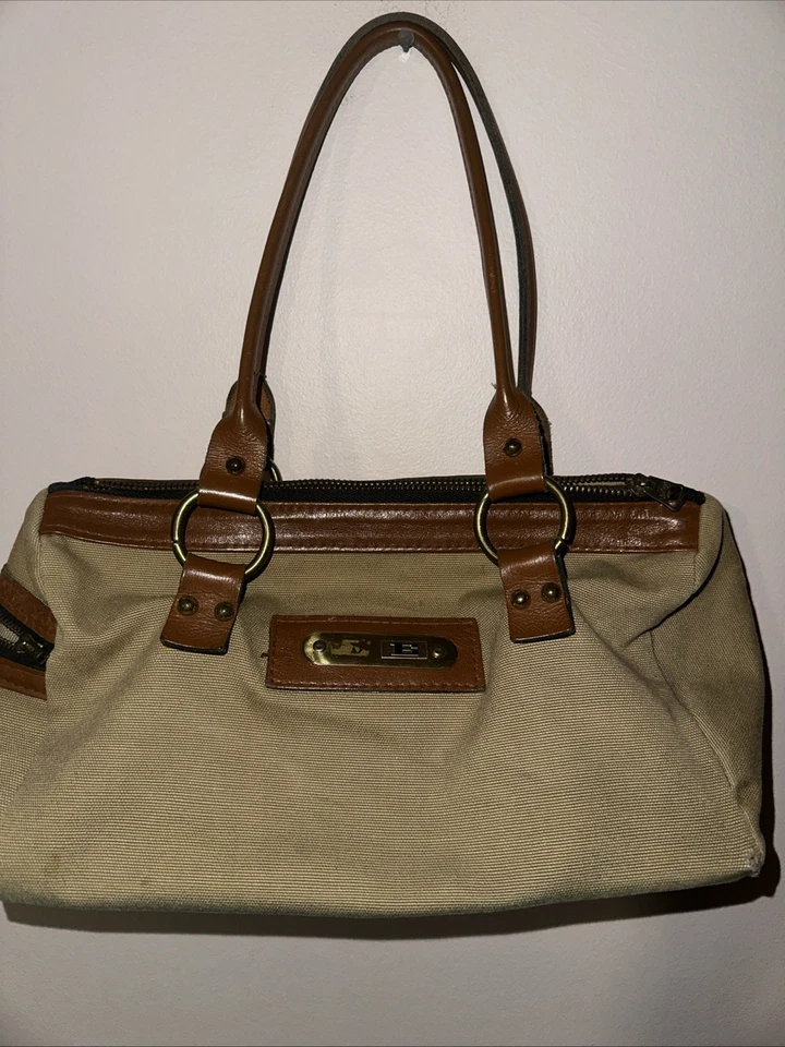 Daveys Vintage Canvas Bag Tote Zipper Side Pocket Light Brown Leather Trim USA - Image 1 of 4