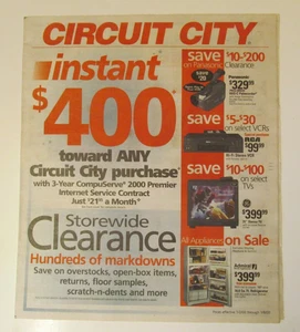 Annuncio vendita negozio Circuit City 2-8 gennaio 2000: 12 pagine di offerte, vintage tech - Foto 1 di 5