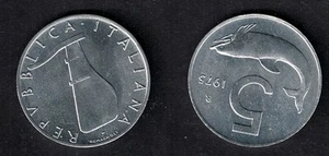 ITALIA 1975 Delfino, moneta £ 5 FDC Unc - Foto 1 di 1