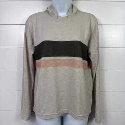 Camiseta con capucha de manga larga a rayas beige Title Nine para mujer talla S Foto 1 de 4