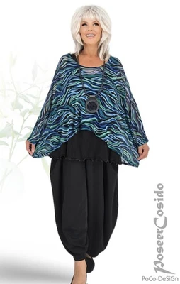 LAGENLOOK Oversize Shirt Überwurf blau schwarz XL 2XL 3XL 46 48 50 52 54 56 58 - Bild 1 von 4