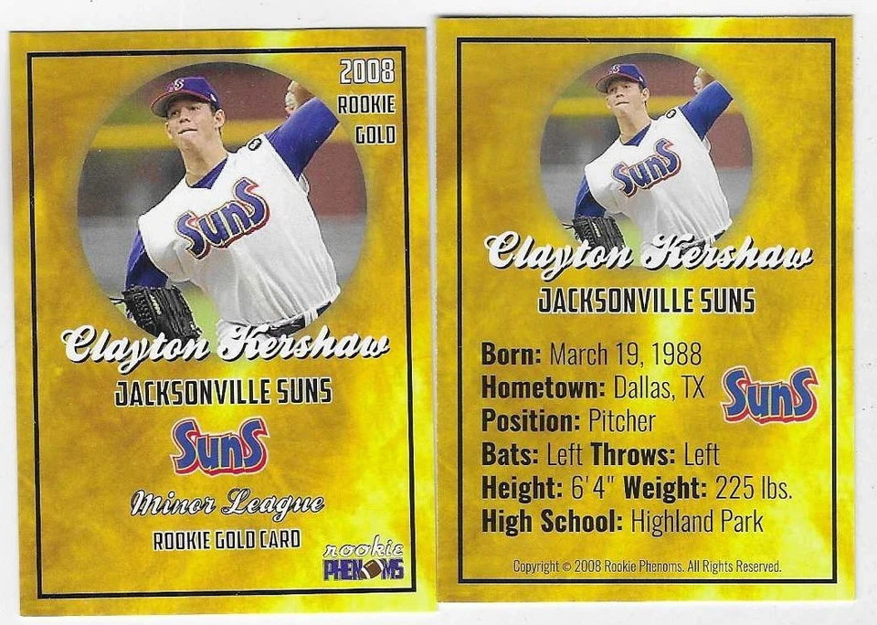 Tarjeta RC Jacksonville Suns Clayton Kershaw Gold Minor League 2008 Foto 1 de 1