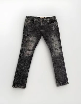Mens Evolution in Design Black Gray distressed Denim Jeans Grunge Size 40x34 - Image 1 of 4