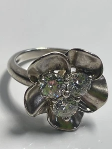 Sterling silver '925' and clear stone floral ring 4.71g band size K statement - Picture 1 of 18