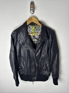 Giacca bomber Soia & Kyo vera pelle nera con zip bordo a costine donna M - Foto 1 di 8