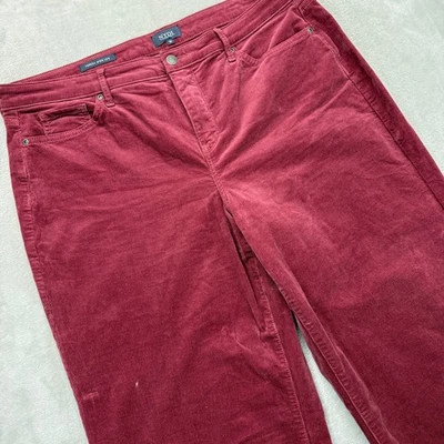 Calça jeans feminina NYDJ 16 Teresa perna larga cintura alta veludo borgonha elástica - Imagem 1 de 4