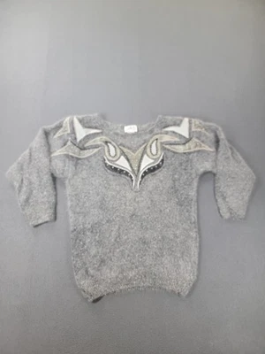 Suéter Erika Petites Mujer Petite P Gris Seda Mezcla Angora Adornado Cuentas Foto 1 de 4