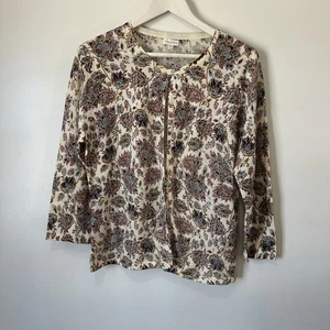 Garnet Hill Merinowolle Knopfleiste Strickjacke Blumenmuster Damen Größe Large  - Bild 1 von 10