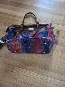 Samantha Brown Croc-Embossed Dowel Travel Bag Dark Red Blue 16" Carry On Luggage - Picture 1 of 6