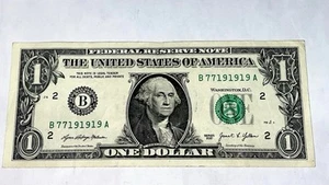 1 Dollar Bill Series 2021 - Rare Serial Number D 55544400 - Very Good Condition - Picture 1 of 8