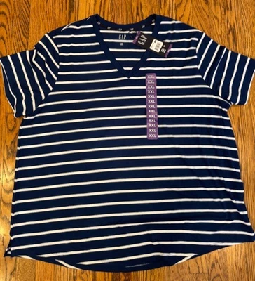 Gap V шеи темно-синий и белый в полоску футболка блузка женщин XS, L, XL, XXL новый - Изображение 1 из 4