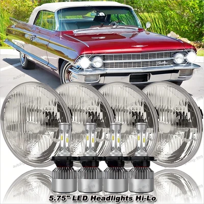 4PCS 5-3/4" 5.75" LED Headlights Hi-Lo Beam DRL For Cadillac DeVille 1962-1974 - Image 1 of 4