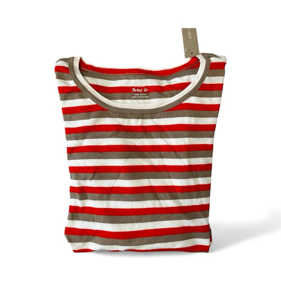 Novo com etiquetas feminino J. Camiseta Crew Perfect Fit listrada multicolorida algodão 3X NOVA - Imagem 1 de 1