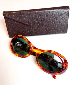 Rare Vintage Gucci Interlocking G Sunglasses GG 2400 Oval Tortoise Havana W Case - Bild 1 von 13