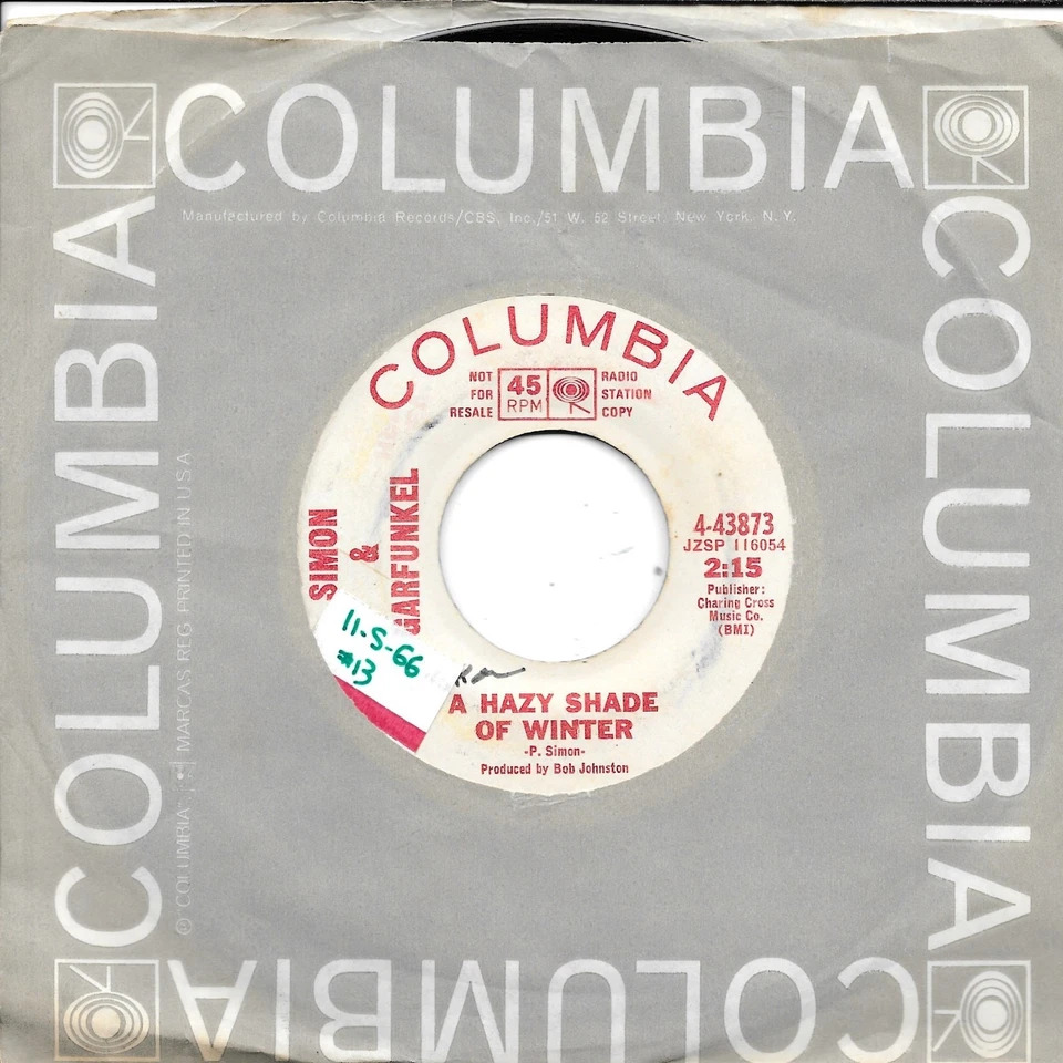 SIMON & GARFUNKEL A Hazy Shade Of Winter / For Emily...  promo 45  PAUL SIMON - Image 1 of 1